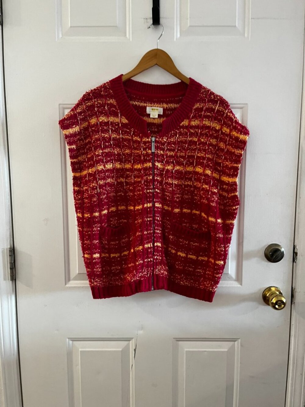 Maeve Anthropologie Woman's Pink/Red Tweed Zippered Front Sweater Vest Sz Med
